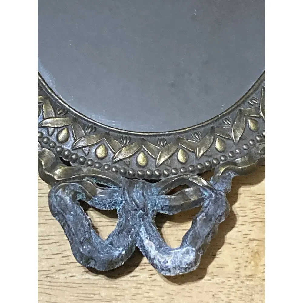 10”‎ X 5.5” Brass Oval Ribbon Style Mirror Made in Korea Vintage Wall Hanging